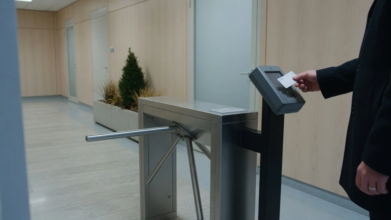 Tillträdeskontroll med kortläsare i skandinavisk lobby