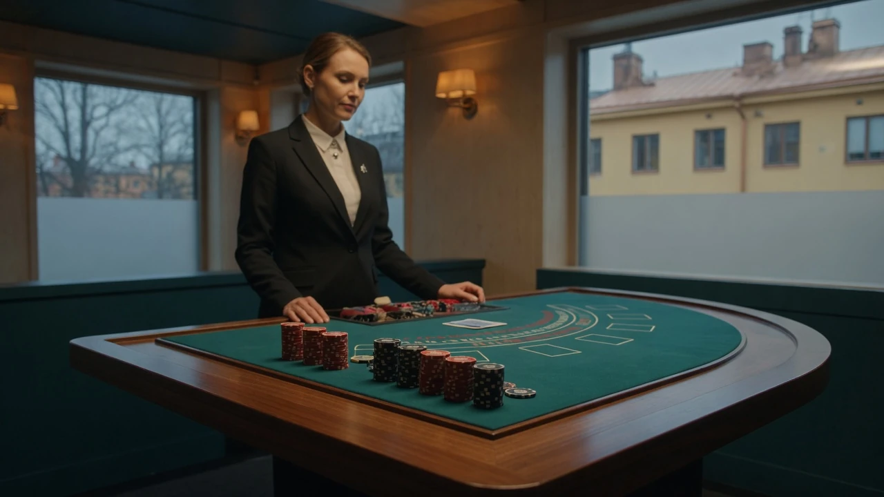 Elegant live blackjack-bord med casinokuponger i en studio